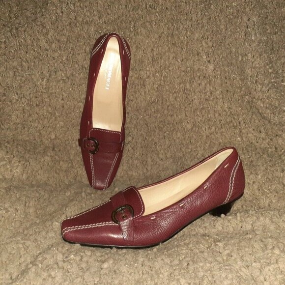 BRUNO MAGLI-Italy-Oxblood Leather-Moccasin Stitch Pumps-Driving-Sz 6.5-Near Mint - Picture 1 of 7